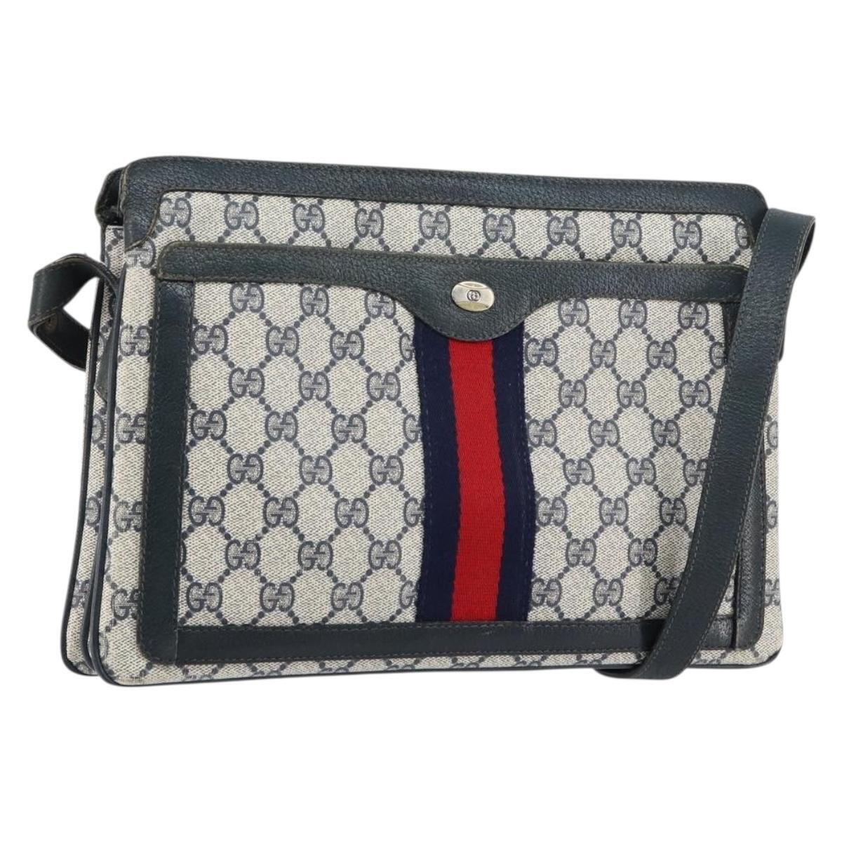 Gucci Gg Supreme Sherry Line Shoulder Bag Pvc Navy Gold 14 02 013 Auth 154336